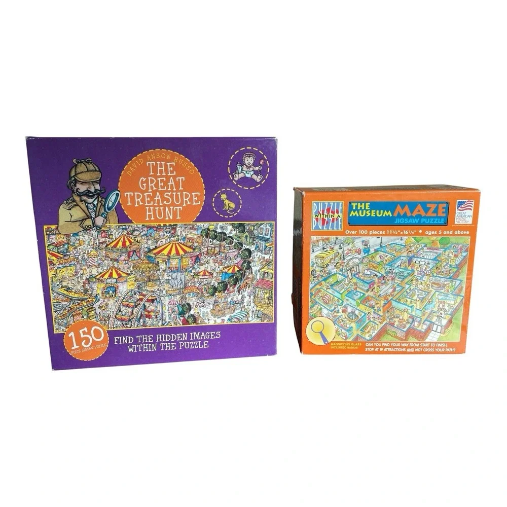 2 Puzzles Treasure Hunt Museum Maze Complete Jigsaw Great American Pc 100-150
